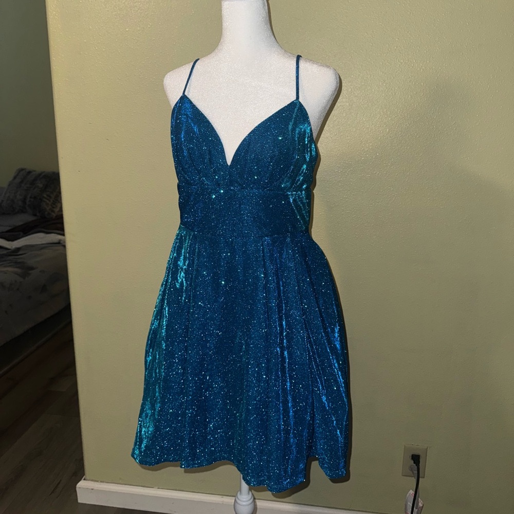 B Darlin Blue Glitter Mini Dress
